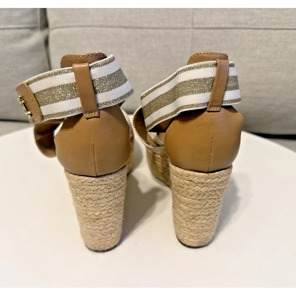 Tommy Hilfiger Shoes Womens 6 Espadrille Sandals Platform Metallic Gold Ivory